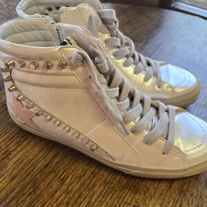 Shu Shop Riri Everyday high-top sneaker with metallic finish and stud detailing